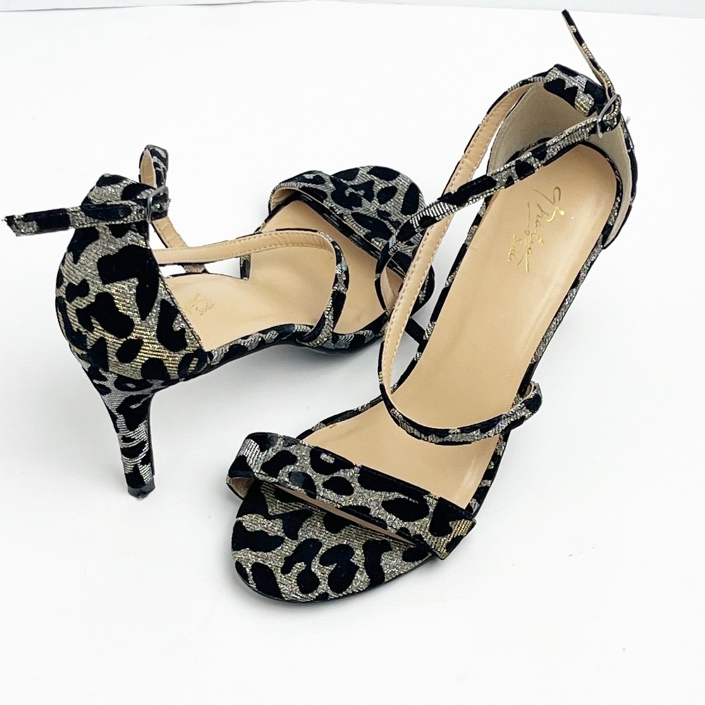 THALIA SODI Animal Print Two Toned Strappy Open Toe Glitter Heels 9 Party Date